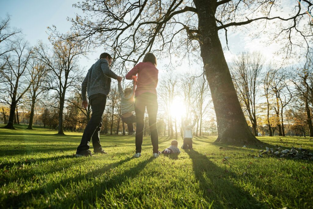 Family playing in the park